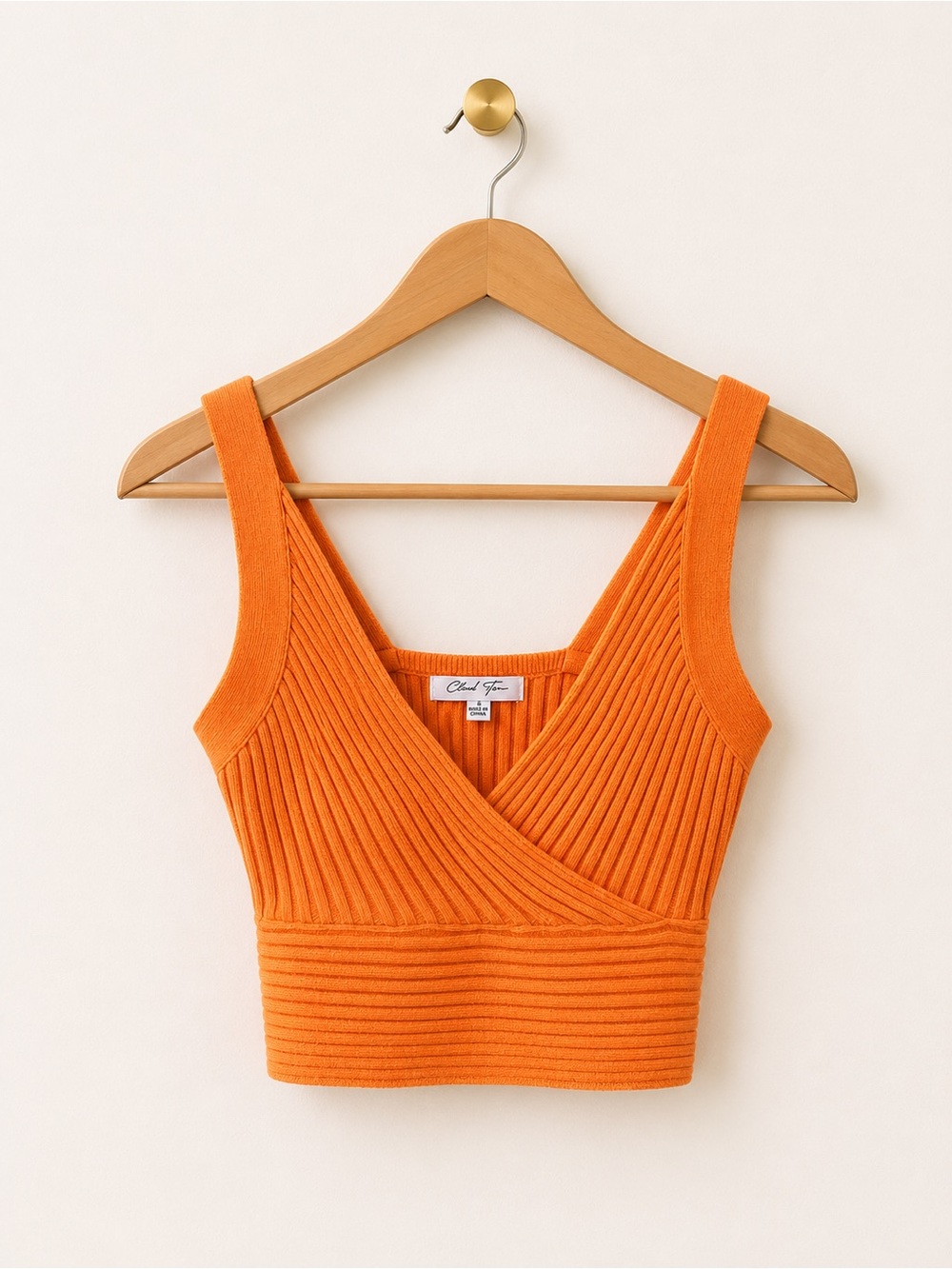 Cloud Ten Boutique Orange Ribbed Wrap Sweater Knit Crop Tank Top Size Small